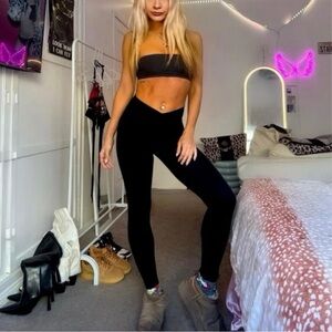 offline by aerie black leggings cross front high waisted full length